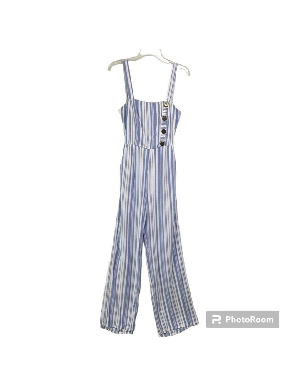 New-shop17 Purple White Vertical Striped, Tie back, Lined, Wide Leg Jump Suit SM